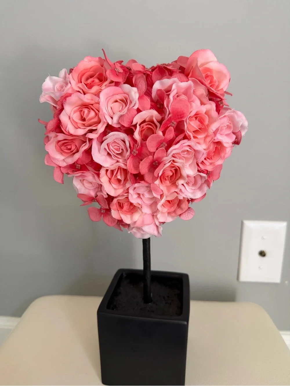 Pink Heart-Shaped Rose Topiary Artificial Floral Accent